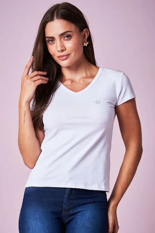 Blusa Feminina Decote v Planet Girls Branco P