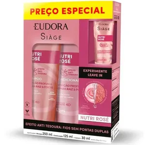Kit Siãge Eudora Nutri Rosé Shampoo 250ml + Condicionador 125ml + Leave-in 30ml Kit Siàge Eudora Nutri Rosé Shampoo 250ml + Condicionador 125ml + Leave-in 30ml