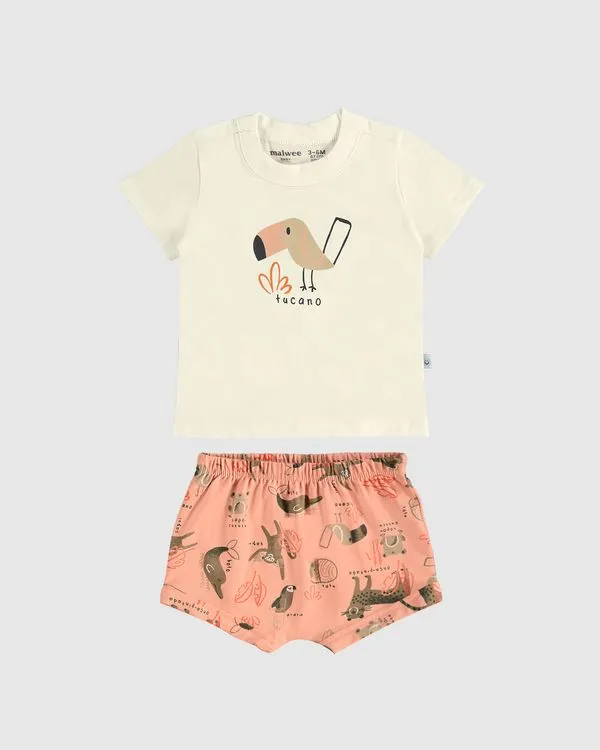 Conjunto Infantil Menino Estampa Tucano Em Algodão Malwee Kids Off White - 18M