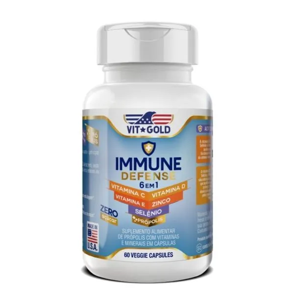 Multivitamínico Immune Defense 6 em 1 com Própolis Vitgold 60 Cápsulas