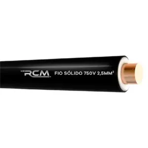 Fio Sólido Elétrico 2,5mm 750V Preto para Instalações Residenciais Comerciais e Industriais RCM Cabos Elétricos Fio Sólido Elétrico 2,5mm 750V Preto para Instalações Elétricas RCM Cabos Elétricos