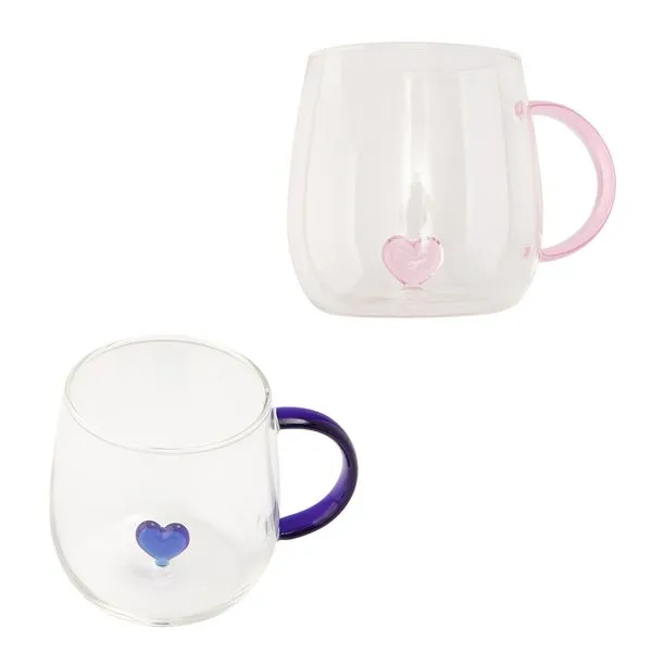 Caneca Vidro Borossilicato Coração 3D Sortido 400ml 7,5x7x9cm LM4173 - honeyhome