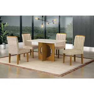 Conjunto Sala de Jantar com 04 cadeiras Lorena Plus Leifer LINHO PALHA FREIJO/OFFWHITE