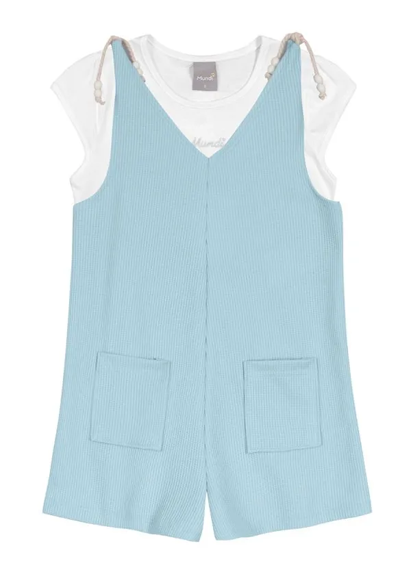 Jardineira com blusa em malha infantil menina Mundi - 10