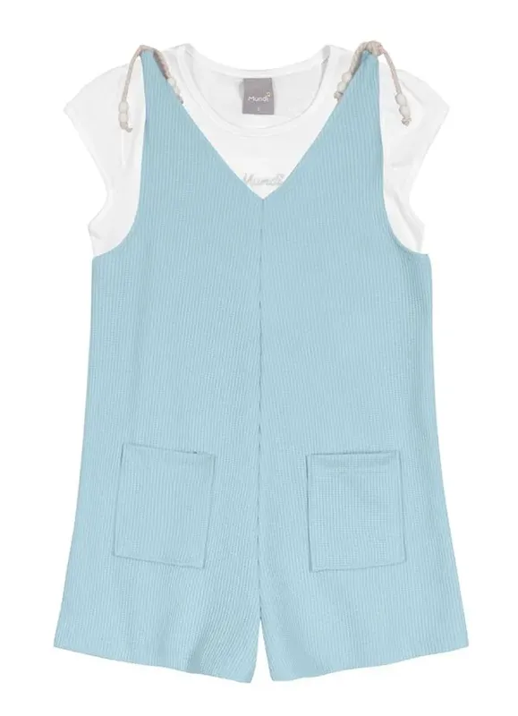 Jardineira com blusa em malha infantil menina Mundi - 10
