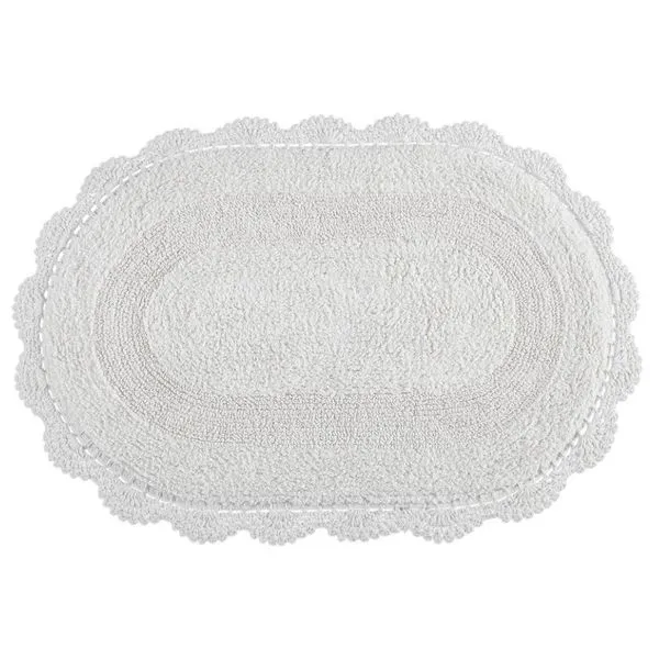 Tapete de Banheiro Crochê Oval Casa K Poliéster 50x80cm Branco Kacyumara Tapete Crochê Oval Casa K Poliéster 50x80cm Branco Kacyumara
