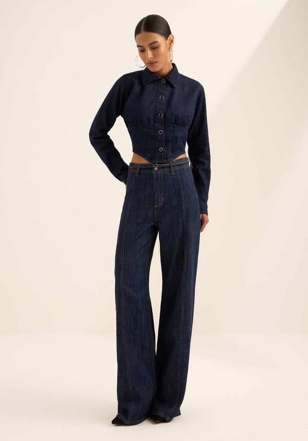 Camisa Cropped Jeans Com Mangas Longas JEANS G