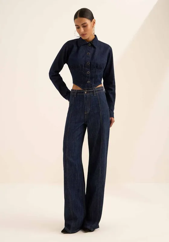 Camisa Cropped Jeans Com Mangas Longas JEANS G