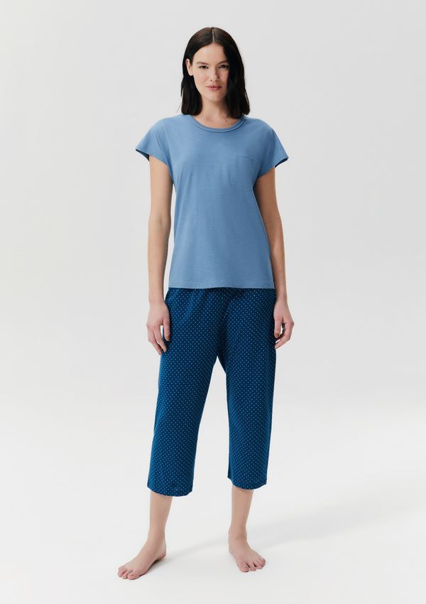 Pijama Longo Feminino Estampado - Azul M