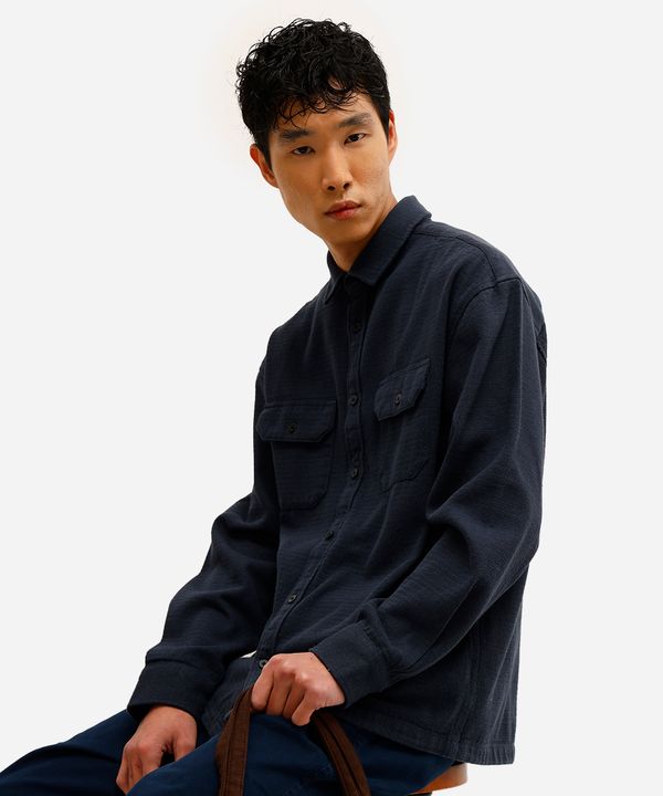 camisa overshirt masculina manga longa texturizada azul G