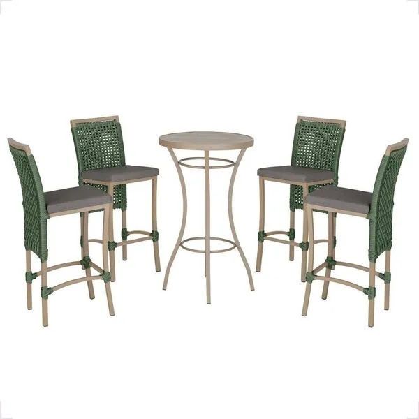 Mesa Bistro E 4 Banquetas Roma Fendi Corda Náutica 11 Verde