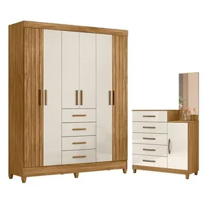 Guarda Roupa Solteiro e Cômoda Aruba Lisboa 7 Portas 9 Gavetas MDP MDF 165 cm Off White Moval Guarda Roupa Solteiro e Cômoda Aruba Lisboa 7 Portas 9 Gavetas MDP MDF Off White Moval