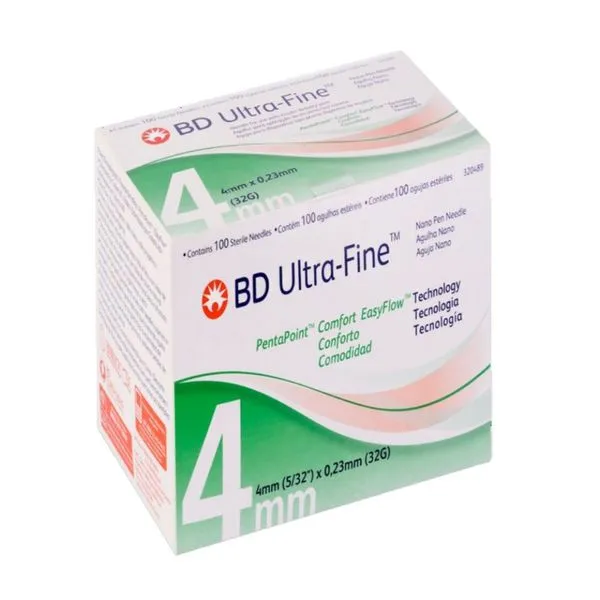 Agulha para caneta BD Pentapoint Easyflow 4mm 100 unidades