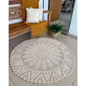 Tapete Redondo Grande Girassol Crochê Artesanal 140CM Material 100% Algodão Feito à Mão para Sala Cor Creme Tapete Redondo Girassol Crochê Artesanal 140CM Algodão Feito à Mão Creme