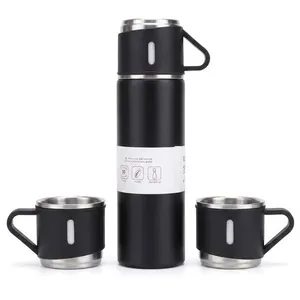 Garrafa Térmica Xiongzhi Aço Inox Com 3 Xícaras Preto 450ml E-BI