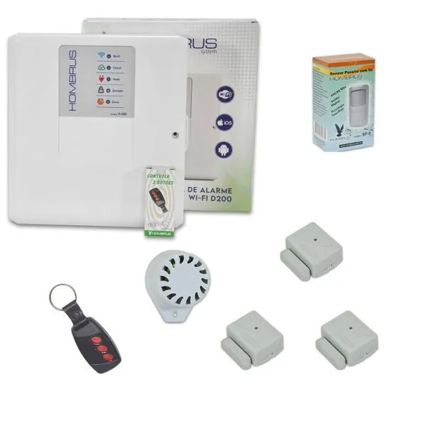 Kit Alarme Central Wi-Fi D200 4 Sensores sem Fio Bivolt Android e Ios Hombrus Kit Alarme Central Wi-Fi D200 4 Sensores sem Fio Bivolt Hombrus