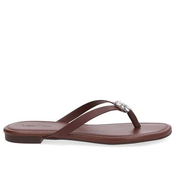 Chinelo Rasteiro Couro Marrom 35