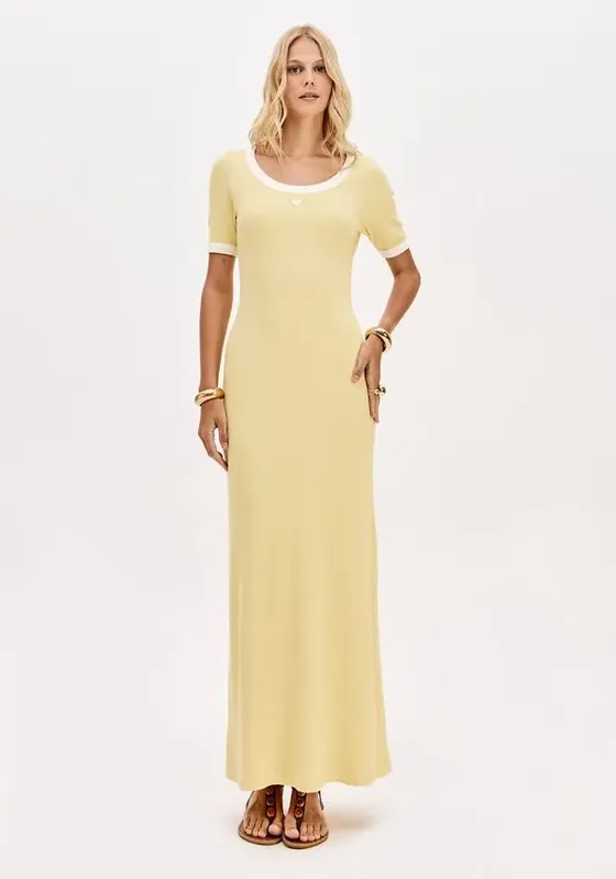 Vestido Canelado Super Midi Manga Curta Amarelo M