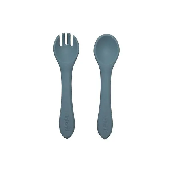 Kit Garfo e Colher Infanti Silicone Azul Único