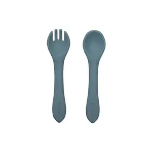 Kit Garfo e Colher Infanti Silicone Azul Único