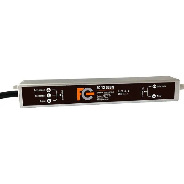 Fonte FC Fontes Blindada 12V 3A 36W Ip67 (MP)