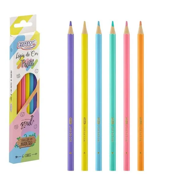 Lápis De Cor 6 Cores Sextavado Tom Pastel