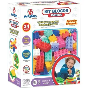 Blocos de Encaixe para Montar Kit 24 Peças Multicoloridas Sortidas Mercotoys Blocos de Encaixe para Montar Kit 24 Peças Sortidas Mercotoys
