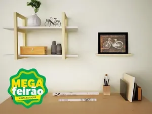 Prateleira Decorativa Dupla Muve MDF Branca com Pinus 65x40cm