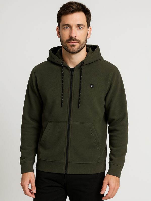 Jaqueta Fleece com Capuz Masculina VERDE GG