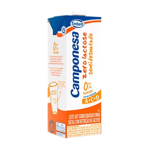 Lete Camponesa Zero Lactose Semi Desnatado 1 L