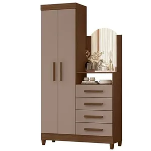 Cômoda New Capri 2 Portas E 4 Gavetas Nogueira-capuccino Com Espelho - Móveis Albatroz