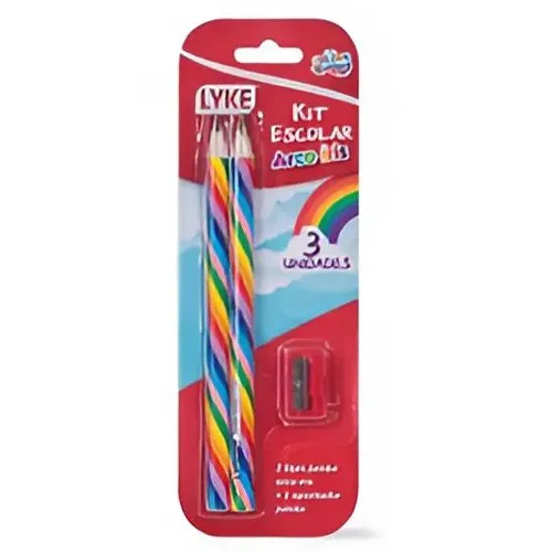 Kit Escolar Lápis Jumbo Arco-Íris Like Blister Com 2 + 1 Apontador (MP)