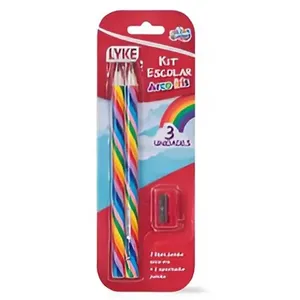 Kit Escolar Lápis Jumbo Arco-Íris Like Blister Com 2 + 1 Apontador (MP)