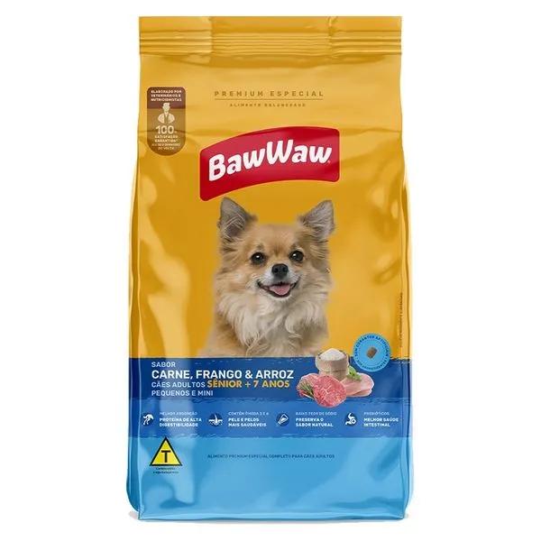 Ração Baw Waw Sênior Cão Raças Pequenas e Mini Carne, Frango e Arroz 5kg