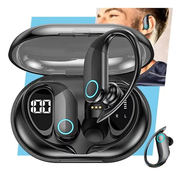 Fone de Ouvido Bluetooth Esportivo TWS Preto Clássico Lindo