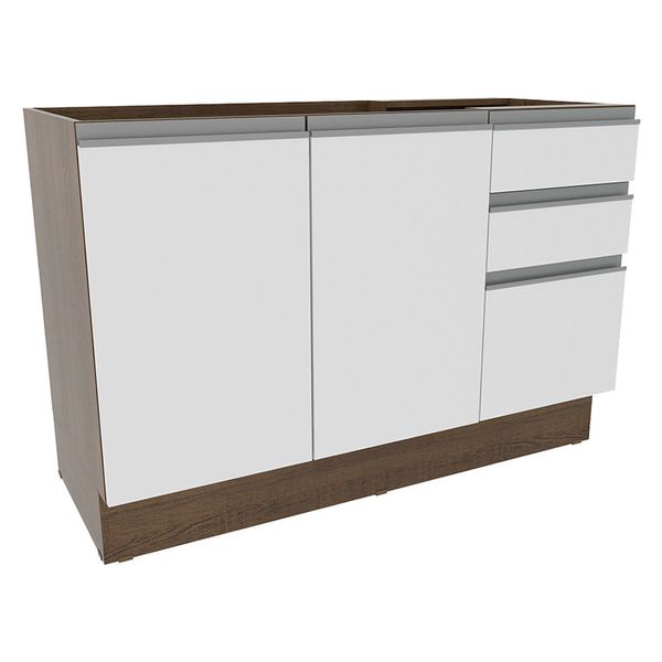 Balcão Gabinete de Pia Madesa Glamy 120 cm 2 Portas e 3 Gavetas (Sem Tampo e Pia) Rustic/Branco Cor:Rustic/Branco