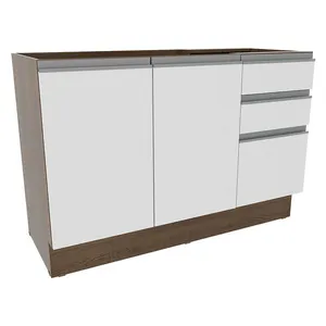 Balcão Gabinete de Pia Madesa Glamy 120 cm 2 Portas e 3 Gavetas (Sem Tampo e Pia) Rustic/Branco Cor:Rustic/Branco