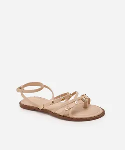rasteirinha tiras finas com tachas oneself bege 35