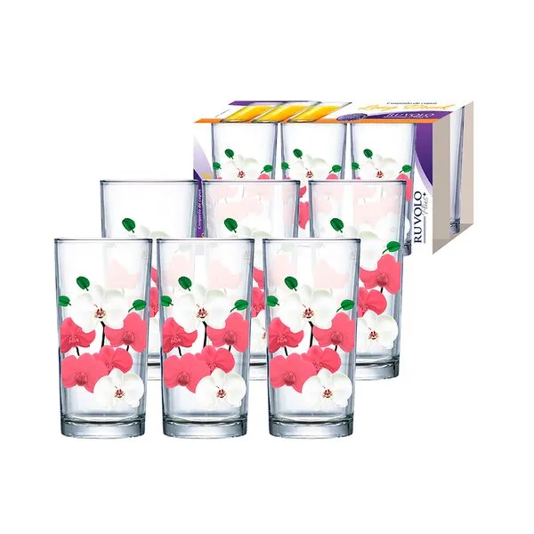Jogo de Copos Multiuso Orquídeas Vidro 6 Peças 255ml 617033 - Ruvolo