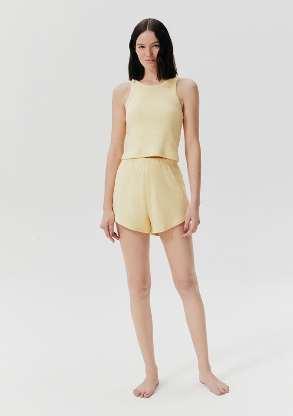 Pijama Curto Feminino Básico Em Ribana Canelada - Amarelo XG