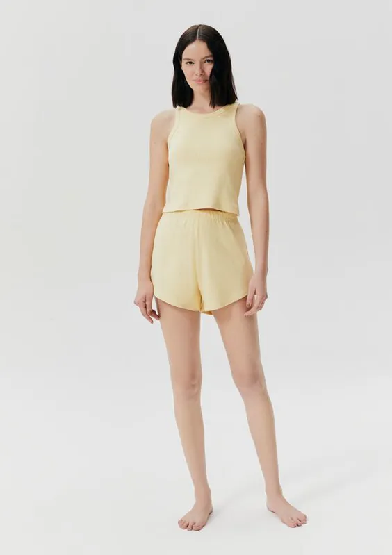 Pijama Curto Feminino Básico Em Ribana Canelada - Amarelo XP