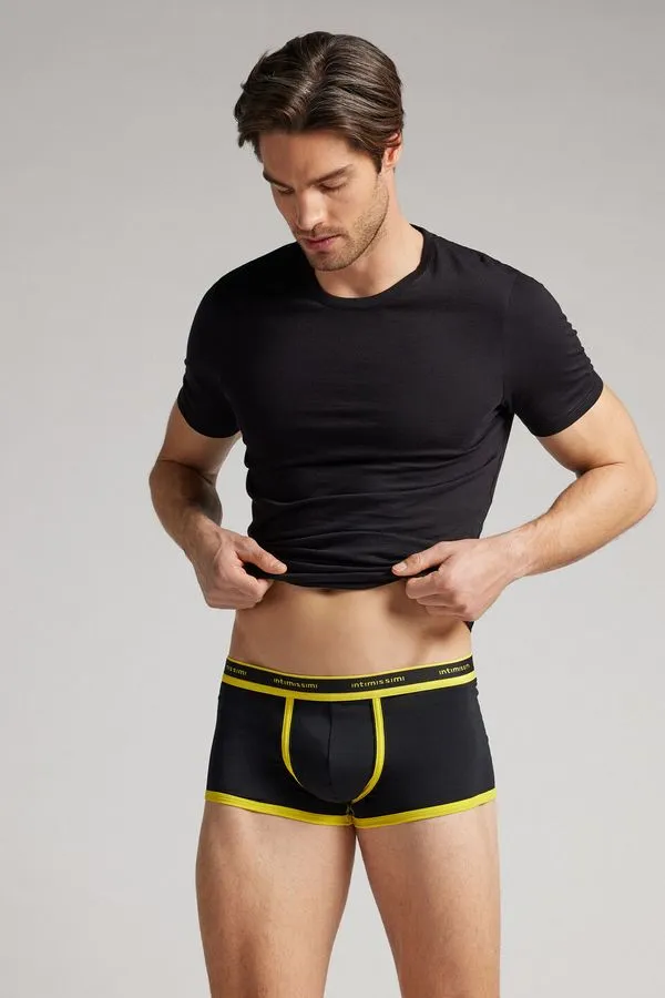 Cueca Boxer Em Algodão Supima Com Logotipo - Preto P