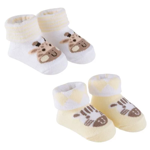 Kit Meia RN Pimpolho Zebra E Girafa 2 Pares Amarelo E Branco (MP)