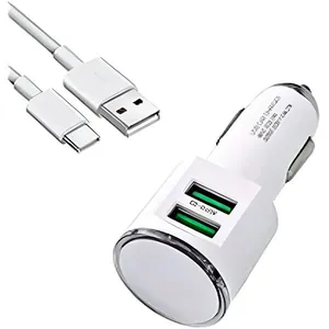 Fonte Veicular Carregador Cabo 2 Entradas USB Branco