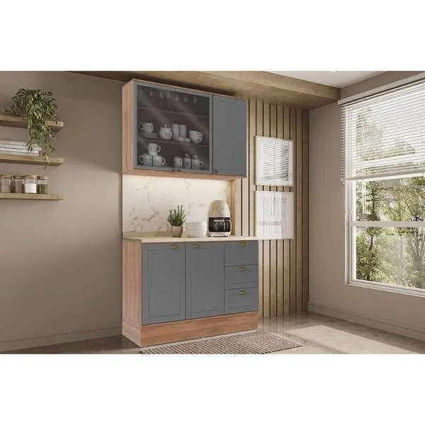 Cozinha Modulada Carraro Bella Carraro 2 Peças C2P48 Nogal/Cinza