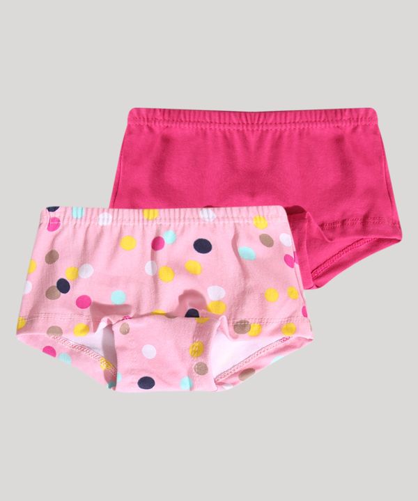 Kit de 2 Calcinhas Boxer Infantil Estampada Poá Rosa 12
