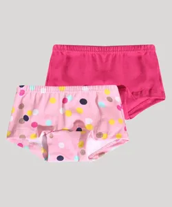 Kit de 2 Calcinhas Boxer Infantil Estampada Poá Rosa 4
