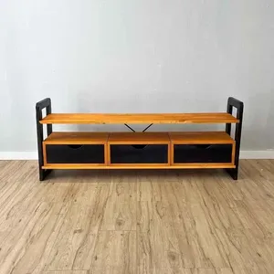 Rack para TV Linea de Madeira Pinus com 3 Gavetas Carvalho e Preto