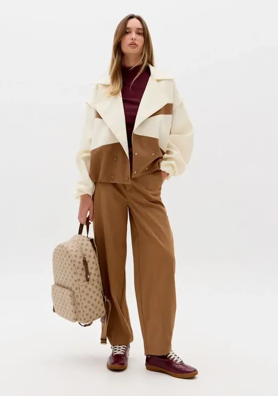 Calça Baggy Com Cintura Média Marrom PP
