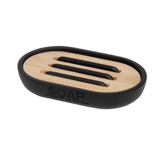 Saboneteira para Bancada de Banheiro com Bambu Preta Scandi Coisas e Coisinhas